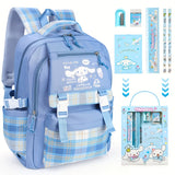 CinnamonRoll Backpack Set with Stationery, CinnamonRoll Cute Cartoon Bookbag, Kawaii Sanrio Backpack, Cute Blue School Bag, School Backpack, for Back to Shool Season, New Semester, Travel Accessories Must Have, Travel Accesso