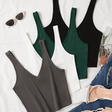 4-Pack Solid V-neck Tank Tops - Flattering Sleeveless Crop Tops for Women - Trendy Summer Wardrobe Essentials