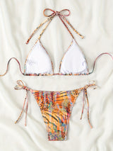 Sexy Hot Stamping Split Style Bikini Swimsuit for Women - Stylish Beachwear with Stamp Print, High-Waisted Design, and Flattering Cut - Perfect for Summer Vacation, Pool Party, or Beach Getaway