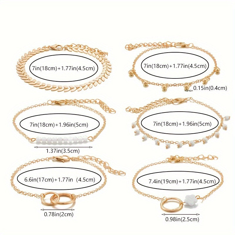 6pcs/4pcs/sets Bohemian Beaded Bracelets For Women Pretty Flowers Leaf Hollow Out Geometry Adjuatble Tassel Jewelry