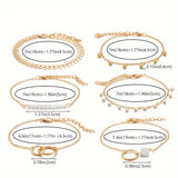 6pcs/4pcs/sets Bohemian Beaded Bracelets For Women Pretty Flowers Leaf Hollow Out Geometry Adjuatble Tassel Jewelry
