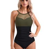 Chic One-Piece Swimsuit for Women - Sexy Mesh Detail, High Stretch Nylon & Spandex Blend, Tummy Control, Machine Washable - Perfect for Beach Vacations