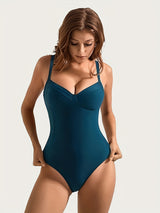 [Elegant Style] Stylish Green One-Piece Swimsuit for Women - Sexy Crisscross Back Design, Tummy Control, Removable Pads, V-Neck, High Cut, Stretch Nylon & Spandex Blend, Machine Washable, Beachwear Essentials | Vneck Swimwear