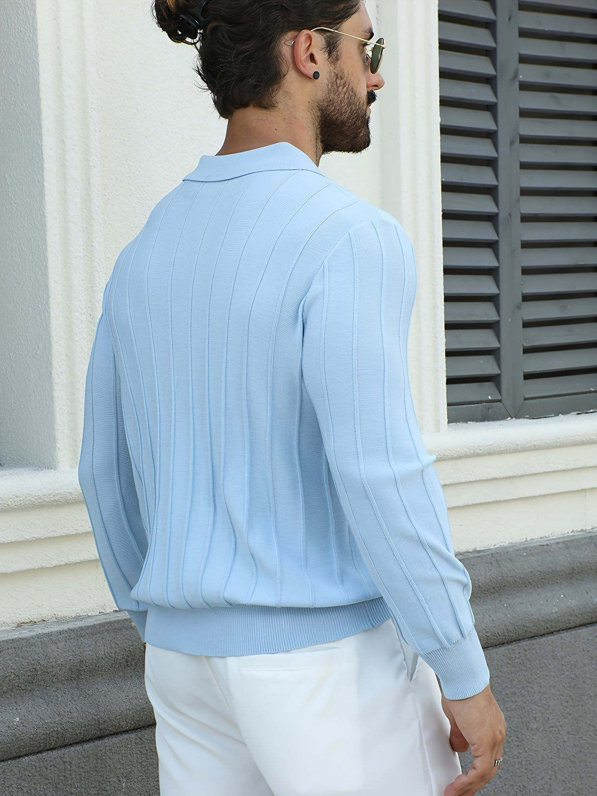 Elegant Lapel Collar Knit Sweater for Men - Viscose 100%, Long Sleeve Solid Color Jumper with Slight Stretch, Fall/Winter Fashion Knitted Pullover, Regular Fit