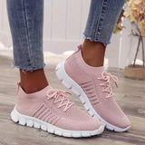 Women's Mesh Breathable Running Shoes, Solid Color Lace Up Front Summer Walking Shoes, Flying Woven Casual Sneakers