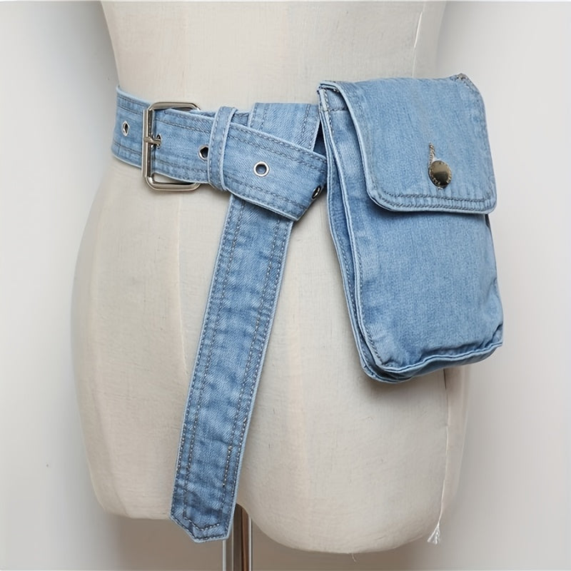 Vintage Washed Denim Belt Bag for Women - Versatile Fanny Pack with Phone & Coin Pockets, Perfect for Casual Outings, Parties & Dates