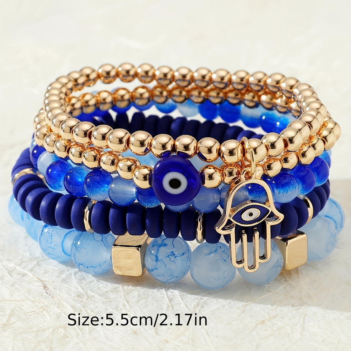 5pcs/Set Bohemian Evil Eye Fatima Hand Glass Beads Strands Bracelets Set For Women