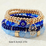5pcs/Set Bohemian Evil Eye Fatima Hand Glass Beads Strands Bracelets Set For Women