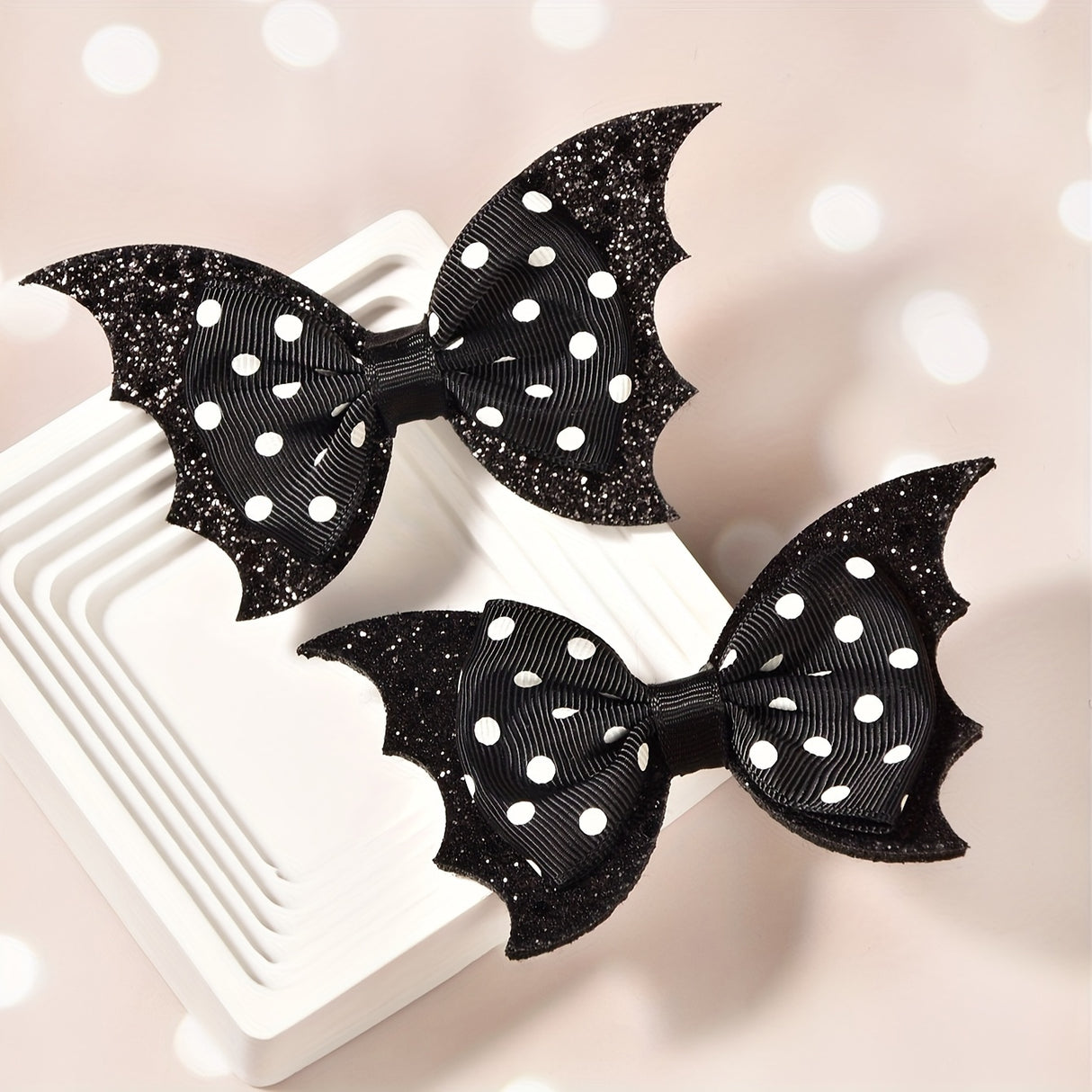 2pcs, Delicate Gothic Punk Bat Wings Design Hair Bows, Girls Halloween Style Casual Leisure Hair Accessories, Gift Photo Props