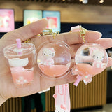 Cute KT Cat Quicksand Keychain Female Creative Cartoon Doll Student School Bag Pendant Car Key Chain Trinkets
