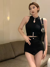 Women Stylish Crop Tops, Y2K Sleeveless Patchwork Casual Spring Fall Summer Street Party Tops