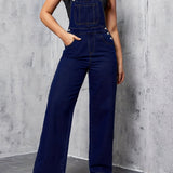 Womens Overalls Denim Straight Plain Washed Blue Jeans Overall Loose Fit Jean Jumpsuits Adjustable Straps