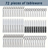 48/72pcs Silverware Set, Including Steak Knife, Premium Stainless Steel Cutlery Set, Knife, Spoon, And Fork Set, Dishwasher Washable, Stylish Design