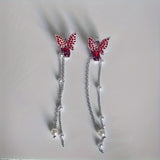 Chic Purple Butterfly Pearl Tassel Earrings - Whimsical Animal Pattern, Japanese & Korean Style, Versatile for All Occasions