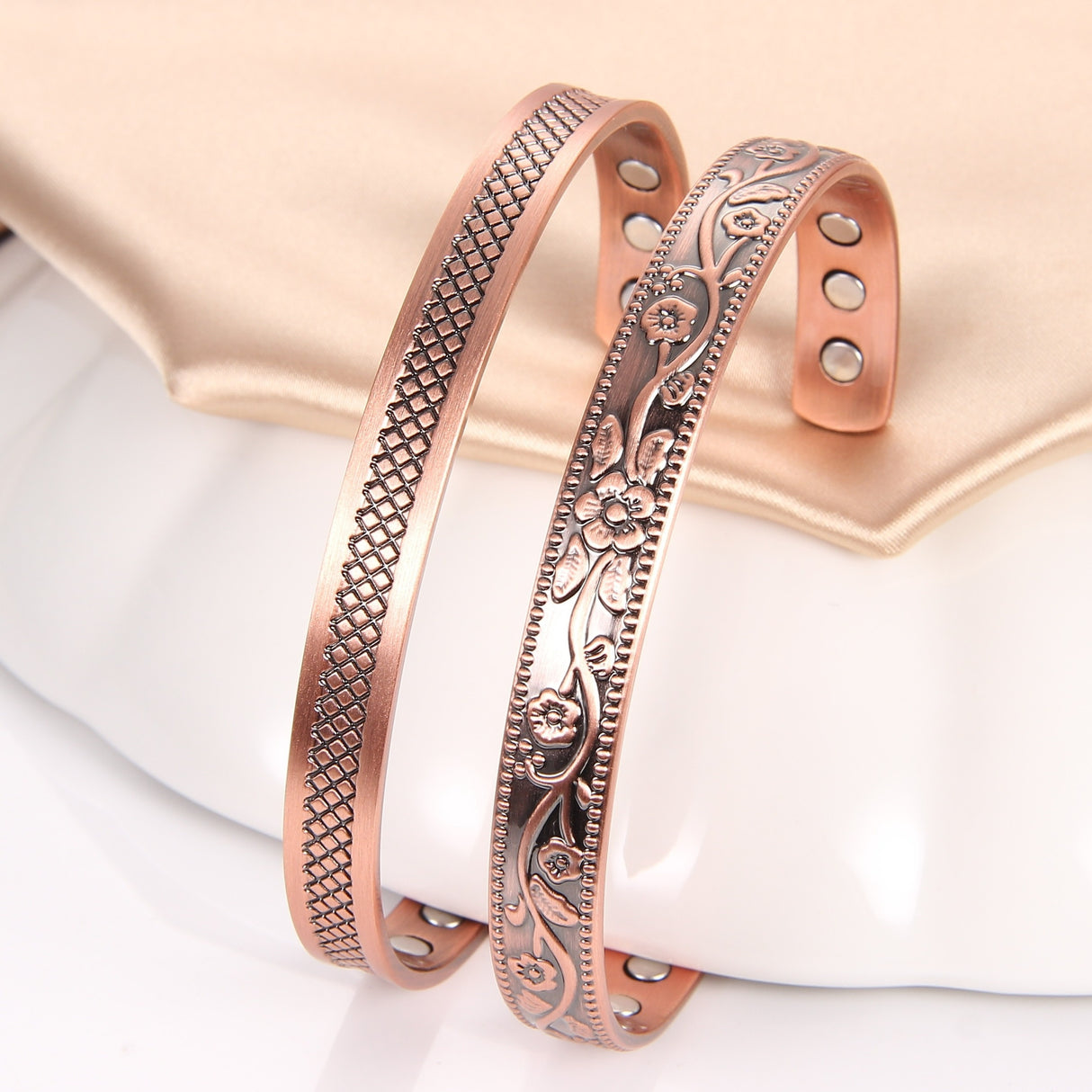 2pcs Copper Bracelets For Women And Men, Copper Magnetic Bracelet With 6pcs Ultra Strength Magnets, Adjustable Copper Cuff Bangle