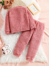 2pc Double-sided Fleece Sets, Solid Top & Jogger Pants Kids Clothes For Toddler Girls Fall Winter Outdoor