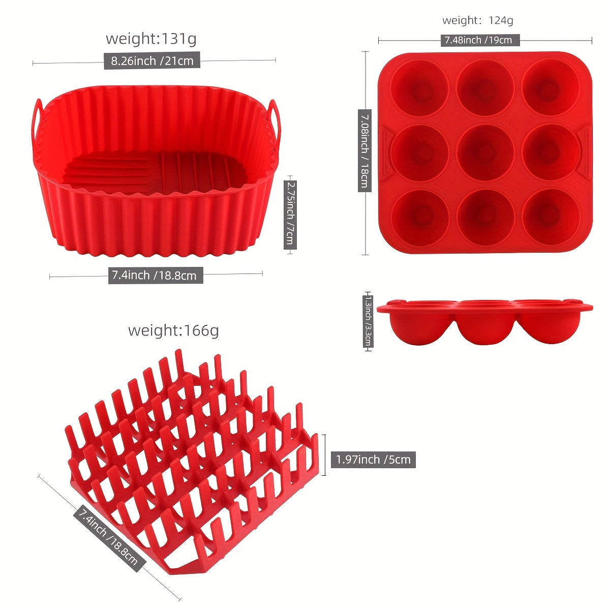 [9-Cavity Cake Mold Air Fryer Set] 1set, Premium Square Air Fryer Silicone Set - Bacon & Hot Dog Rack, 9-Cavity Cake Mold, Air Fryer Pan - BPA-Free, Dishwasher Safe - Compatible With 7QT+ Air Fryers