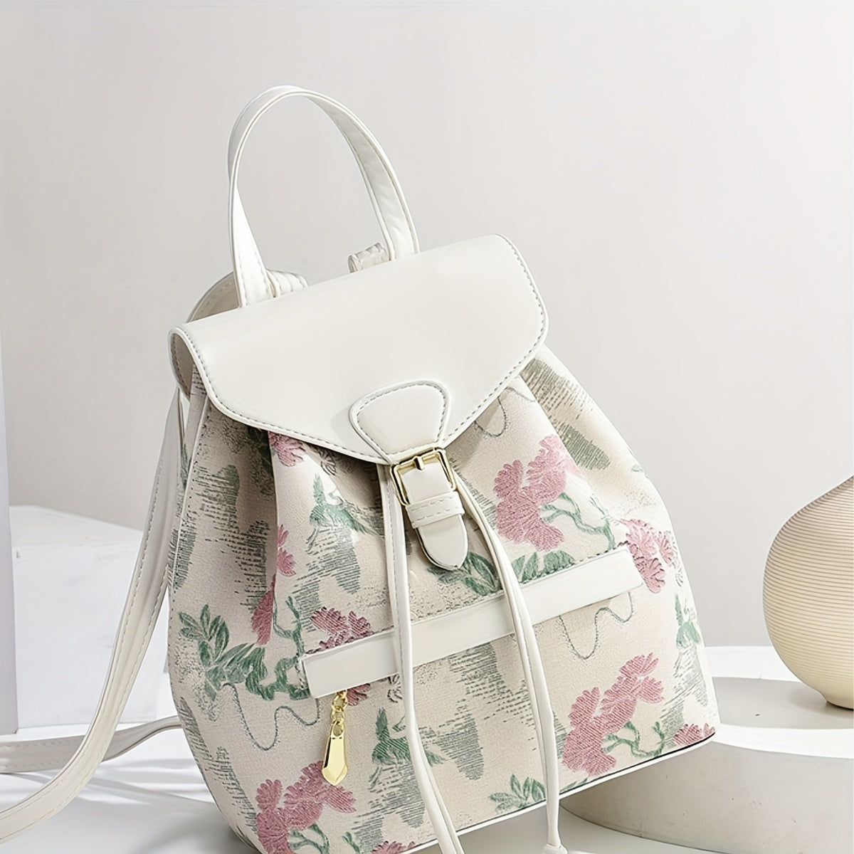 2024 New Elegant Flower Pattern Backpack, Premium PU Leather Shoulder Bag Crossbody Bag, Ladies' Work Bag School Bag, Fashion Design Backpack for Travel and Vacation