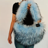 [Heart Shaped Plush Shoulder Bag] Plush Love Heart Shaped Shoulder Bag, Y2K Fluffy Tote Bag, Faux Fur Underarm Bag Purse For Women