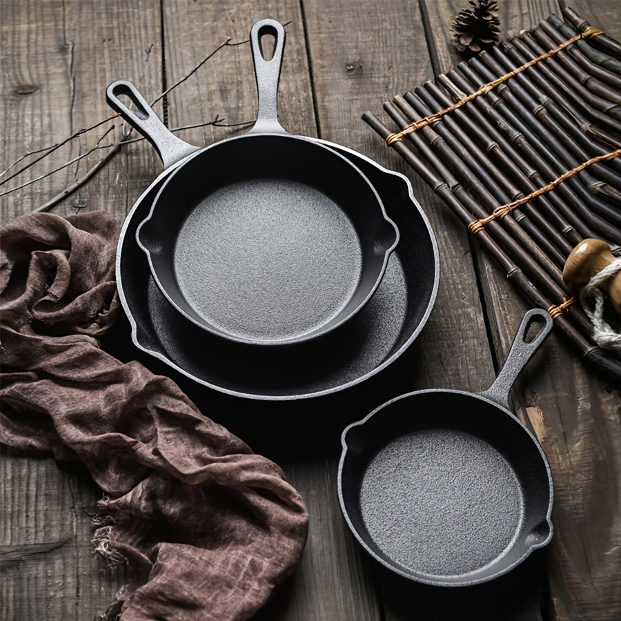 [Cast Iron Skillet] 3pcs/4pcs/5pcs Cast Iron Skillet Set | 6 Inch/8 Inch/10 Inch Cast Iron Frying Pan, Household Pan, Kitchen Accessories, Home Cook, Cast Iron Pan Without Coating Set