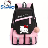 Sanrio Hello Kitty Backpack for Women, Preppy Style Nylon School Bag with Polyester Lining, Large Capacity Zippered Foldable Outdoor Travel Rucksack with Cute Fashionable Design