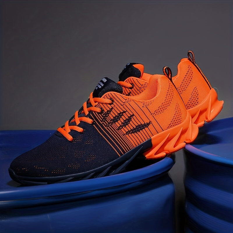 Men's Trendy Knitted Breathable Lightweight Shock-Absorbing Comfy Running Shoes, Spring And Summer