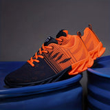 Men's Trendy Knitted Breathable Lightweight Shock-Absorbing Comfy Running Shoes, Spring And Summer