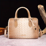 Luxury Crocodile Pattern Handbag, Retro Genuine Purse, Women's Classic Boston Bag & Shoulder Bag