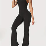 Women Sleeveless Flare Jumpsuits Sexy Backless Tank Tops Bodycon Scrunch Butt Yoga Rompers Seamless Playsuit