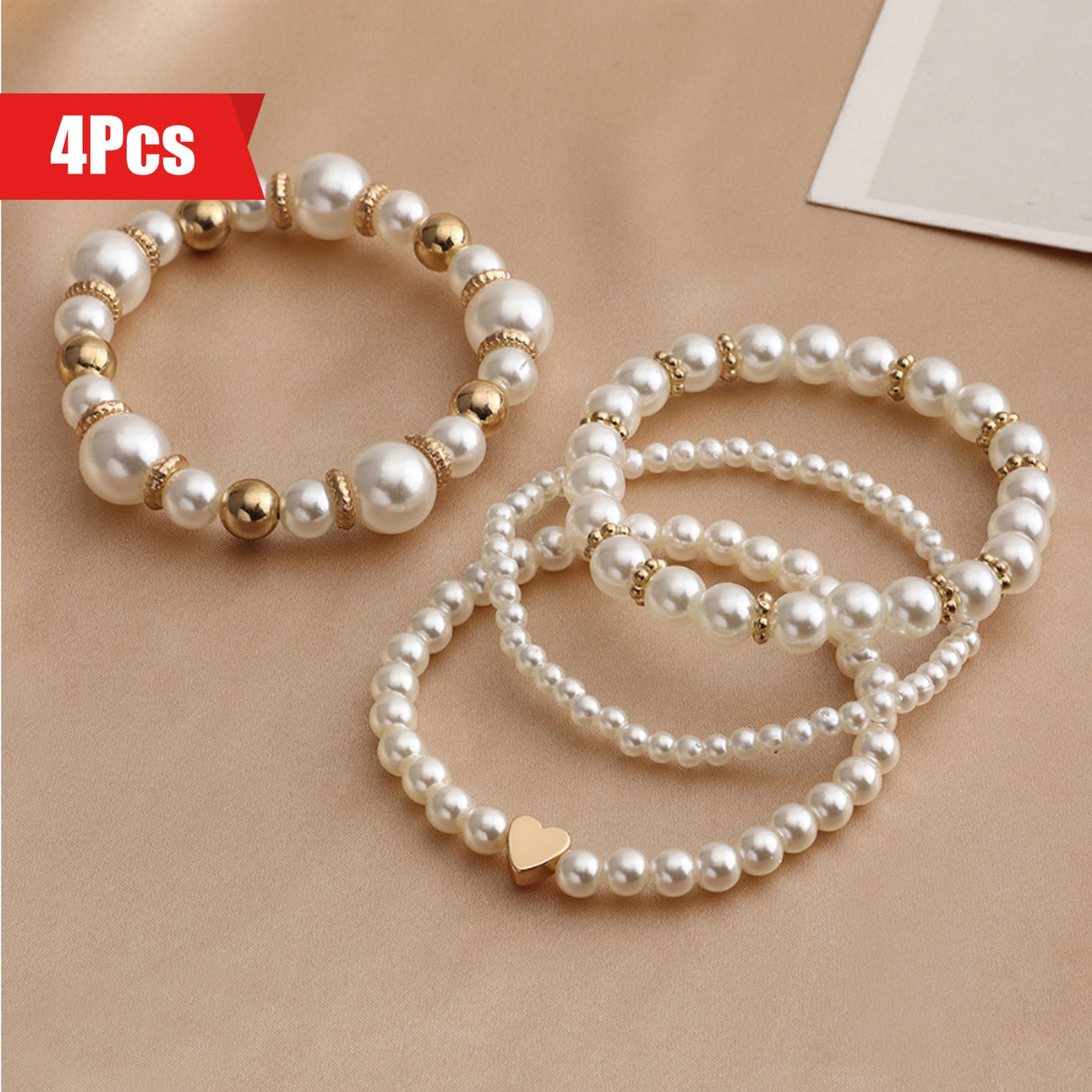 4pcs Chic Bohemian Faux Pearl Beaded Bracelet Set - Trendy Stackable Bracelets for Authentic Style - Handcrafted Elegance, A Must-Have Accessory for Your Jewelry Collection and Perfect Gift