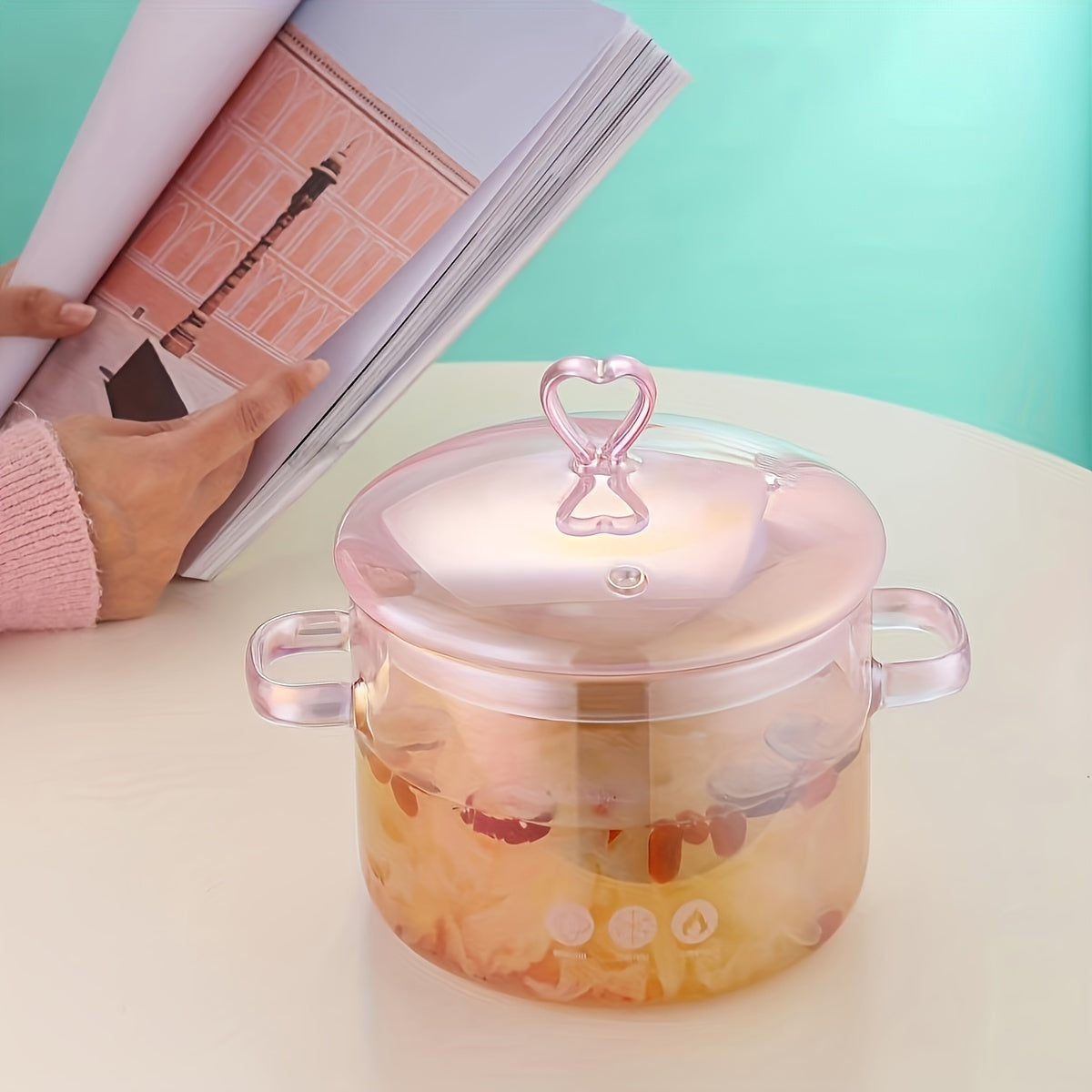 2 Pack -1500ml/50.7oz - Household Pink Double Ear Glass Pot, Double Handle Soup Health Pot, Electric Pot For Soup, Open Fire Stew Pot, Innovative Pink Glass Pot - Pink Girl Cute Cooking Pot