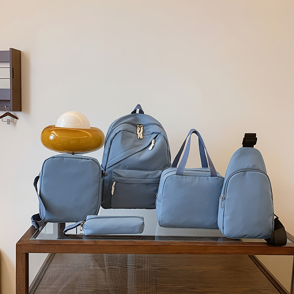 5pcs/set Multi-functional College Bag Set - Solid Color Laptop Backpack with Chest Bag, Handheld Bag, Sling Bag, and Pencil Pouch for Men and Women's Daily Commute
