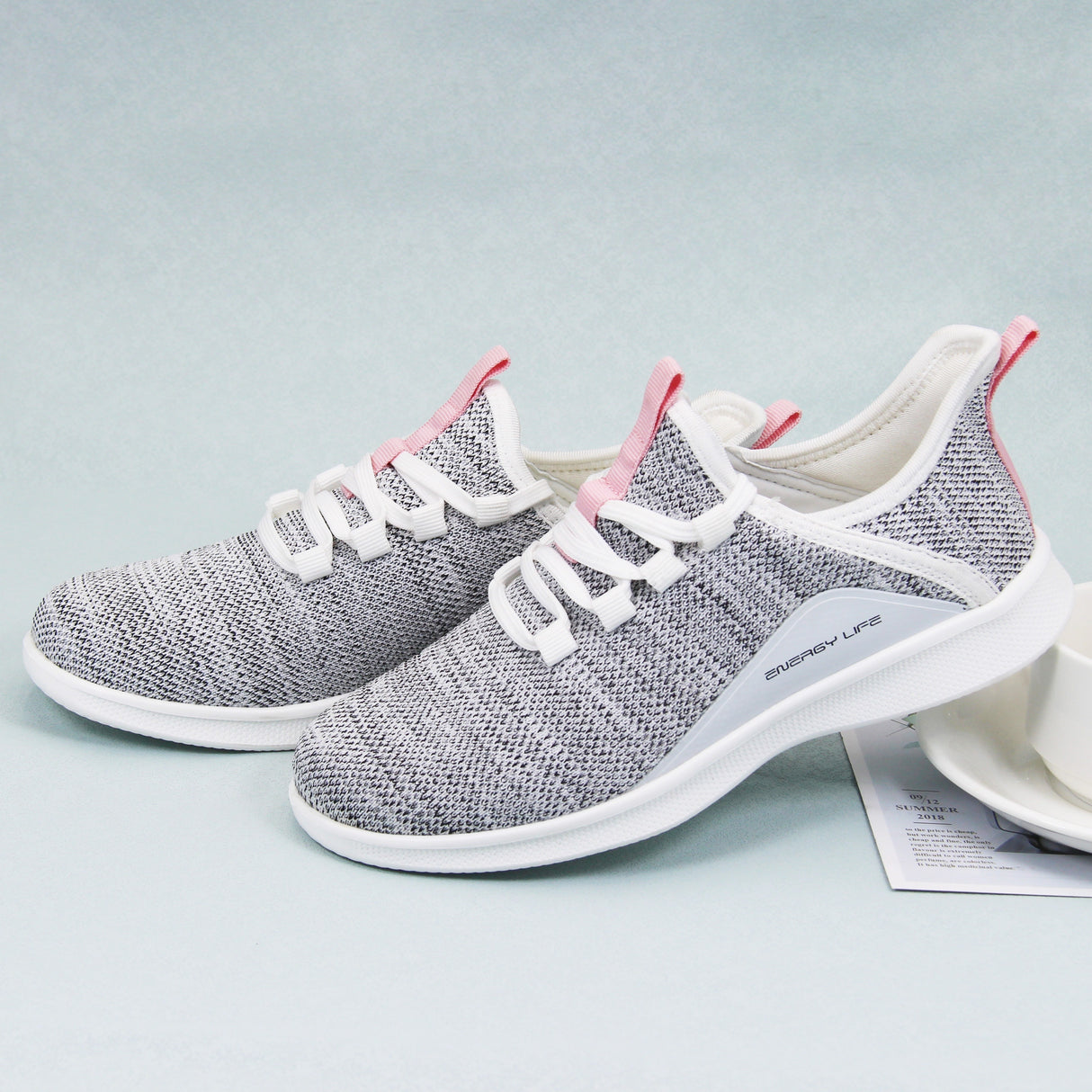 Women's Casual Slip-on Sneakers, Lightweight Lace Up Running Shoes, Knitted Low Top Sneakers