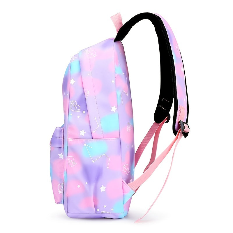 Vibrant Tie Dye Cartoon Pattern Backpack - Spacious School Bag with Insulated Lunch Box, Pencil Case, and Multiple Compartments for Organized School Use