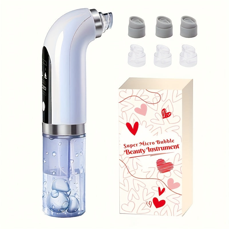 USB Rechargeable Pore Vacuum Facial Cleaner - 6 Interchangeable Heads, Water Circulation for Deep Cleaning