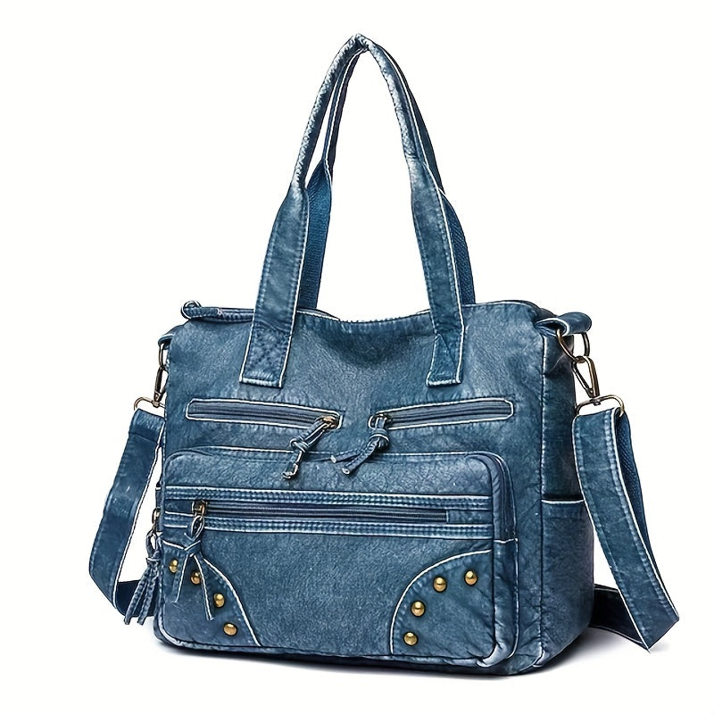 Trendy Retro Tote Bag with Eye-Catching Studs - Spacious Crossbody Design for Women - Perfect Everyday Shoulder Bag