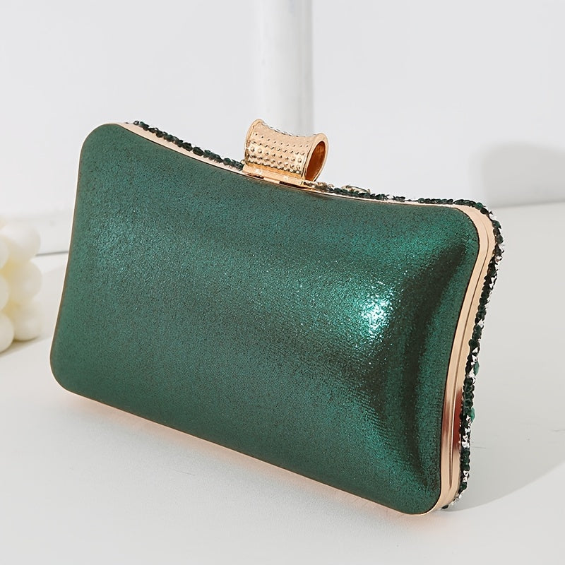 Vintage Glamour Ladies' Cocktail Clutch Bag - Sparkling Rhinestones, PU Leather, Optional Chain Shoulder Strap, Stylish Party Prom Handbag with Classic Design and Timeless Elegance