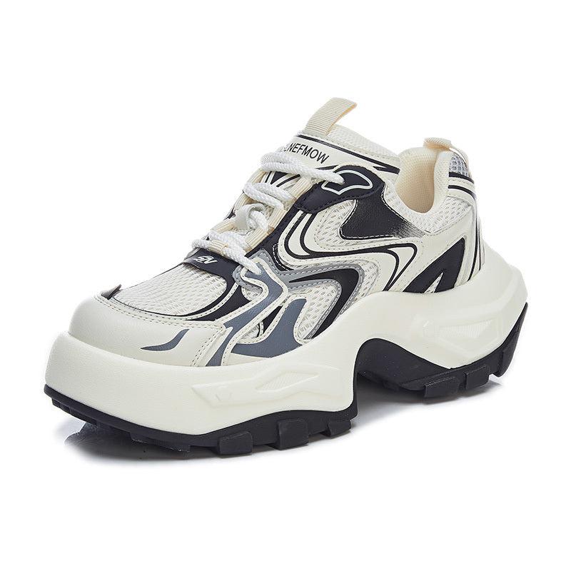 Women's Fashion Trendy Thick Bottom Running Shoes, Versatile Breathable Lace Up Chunky Sneakers