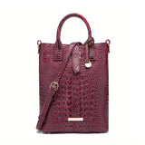 Luxurious Crocodile Embossed PU Tote Bag - Removable Strap, Buckle Closure, Edge Painted - Classic Womens Office and Work Purse for Trendy Ladies