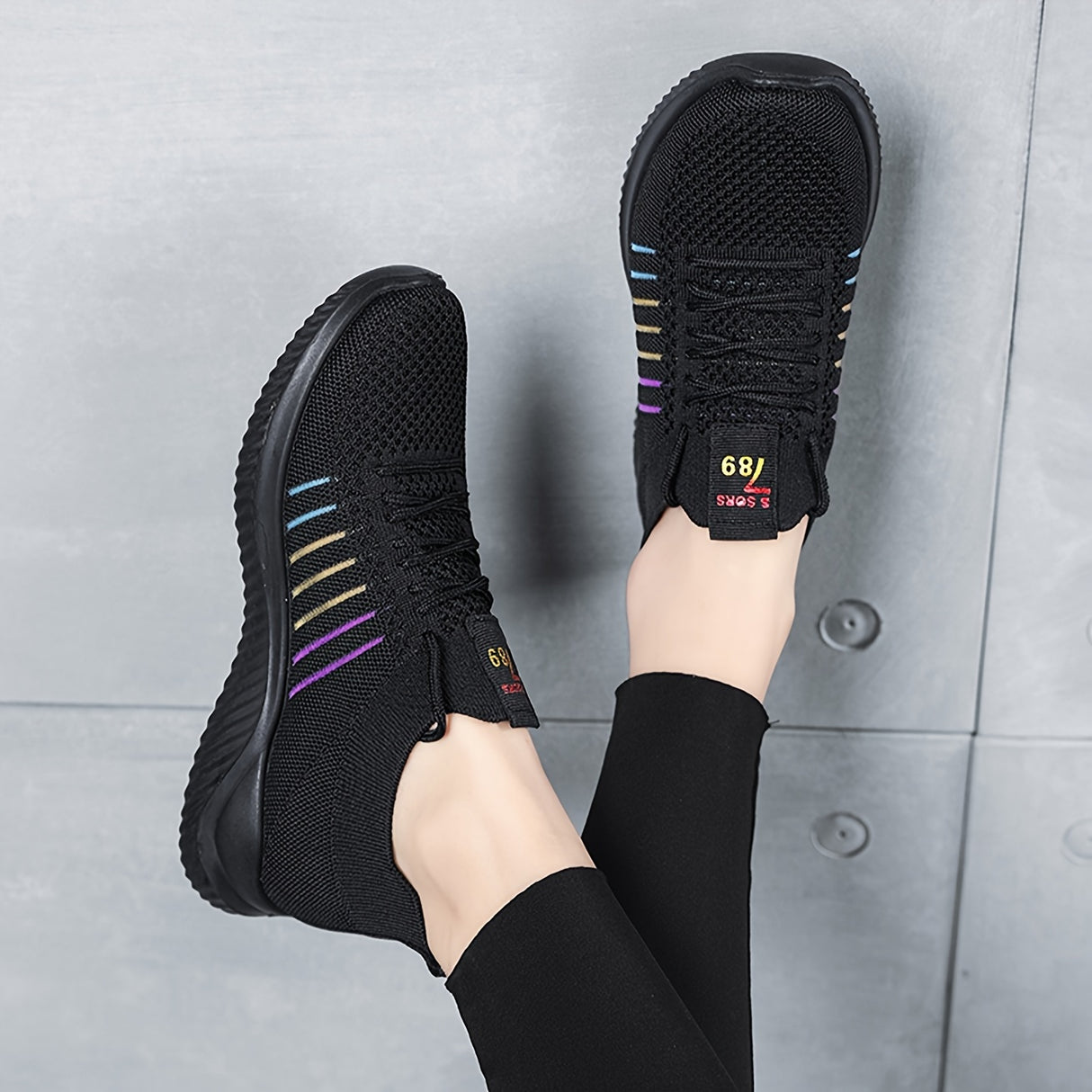Womens Lightweight Lace Up Running Shoes - Fashionable Ventilated Striped Design - Durable Outdoor Walking Sneakers for Casual Daily Wear
