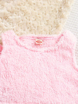 Double-sided Fleece 3pc Sets Toddler Girls Open Fron Jacket & Cami Tank Top & Jogger Pants Kids Clothes For Fall Winter Party