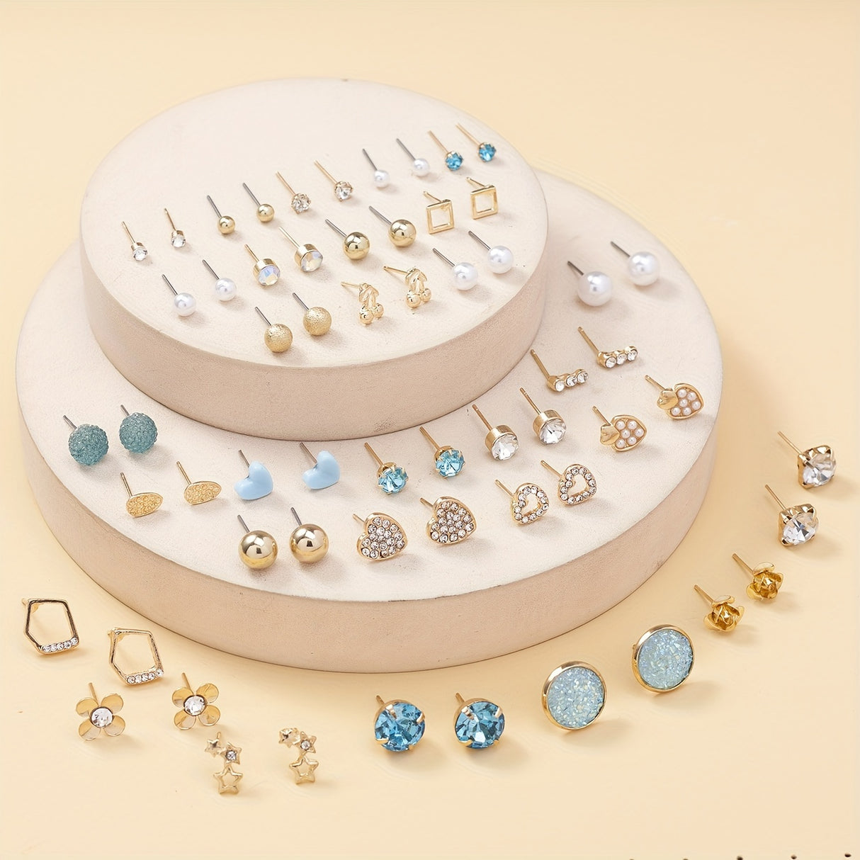 30 Pairs Assorted Multiple Stud Earrings Set For Women Heart Cherry Alloy Simple Earrings