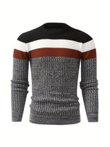 Cozy Striped Knit Sweater for Men - Tops for Autumn Winter - Long Sleeve Crew Neck Pullover, Warm Underwear for Chilly Days, Soft and Breathable Fabric, Classic Casual Style