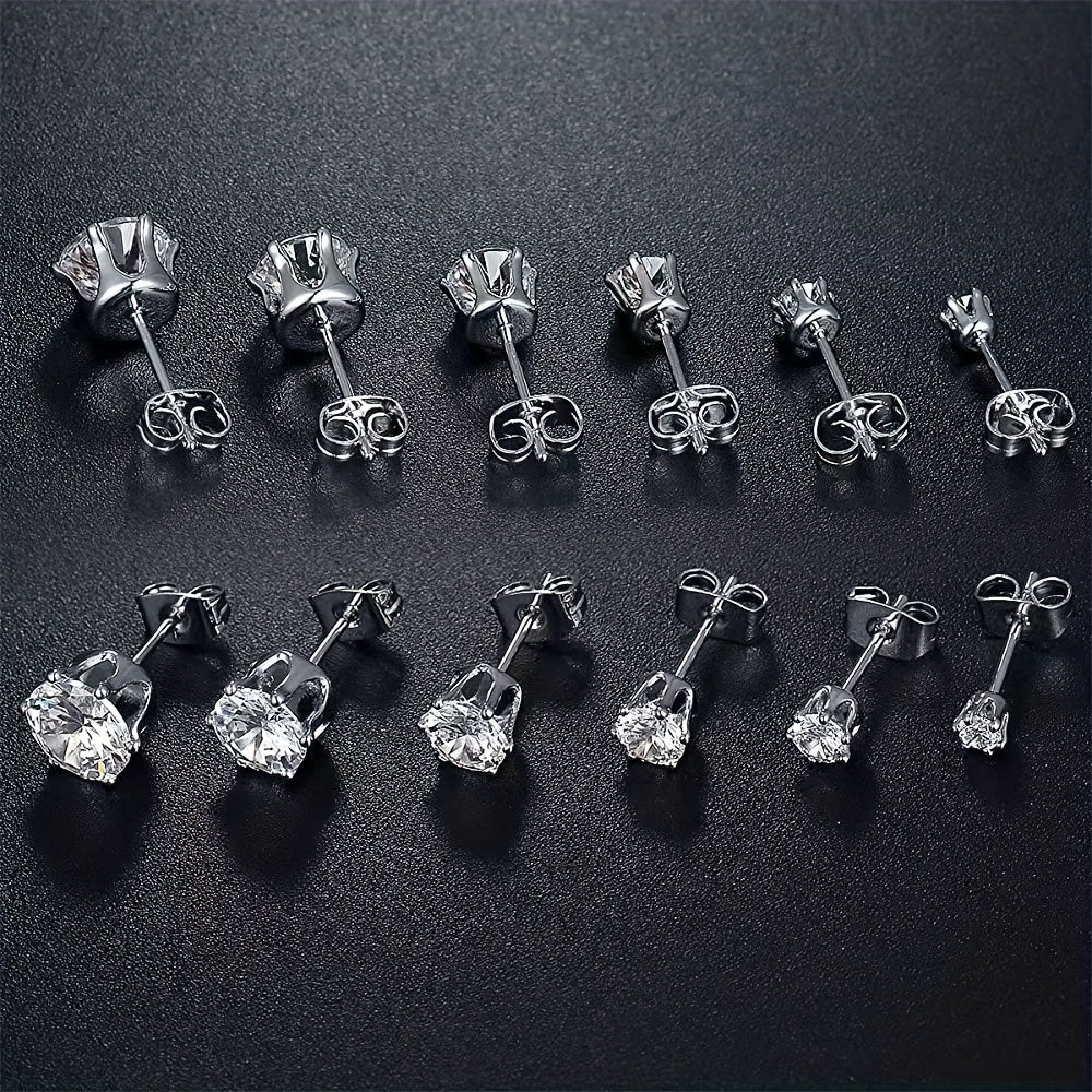 Sparkling Stainless Steel 6-Prong zirconia Stud Earrings Hypoallergenic Daily Decor Earrings 18K Gold Plated Ear Bone Buckle Jewelry