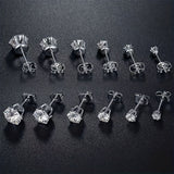 Sparkling Stainless Steel 6-Prong zirconia Stud Earrings Hypoallergenic Daily Decor Earrings 18K Gold Plated Ear Bone Buckle Jewelry