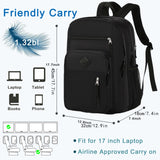 Laptop Backpack 17 inch for Women Men Large College Bookbags Waterpoof Work Business Travel Backpacks Kids School Bag for Girls Boys Students Teens Elementary Schoolbag Casual Daypack Sport -Black