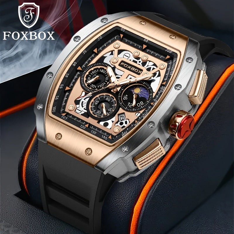 Foxbox Men's Waterproof Quartz Wristwatch, Date Sport Silicone Wrist Watches