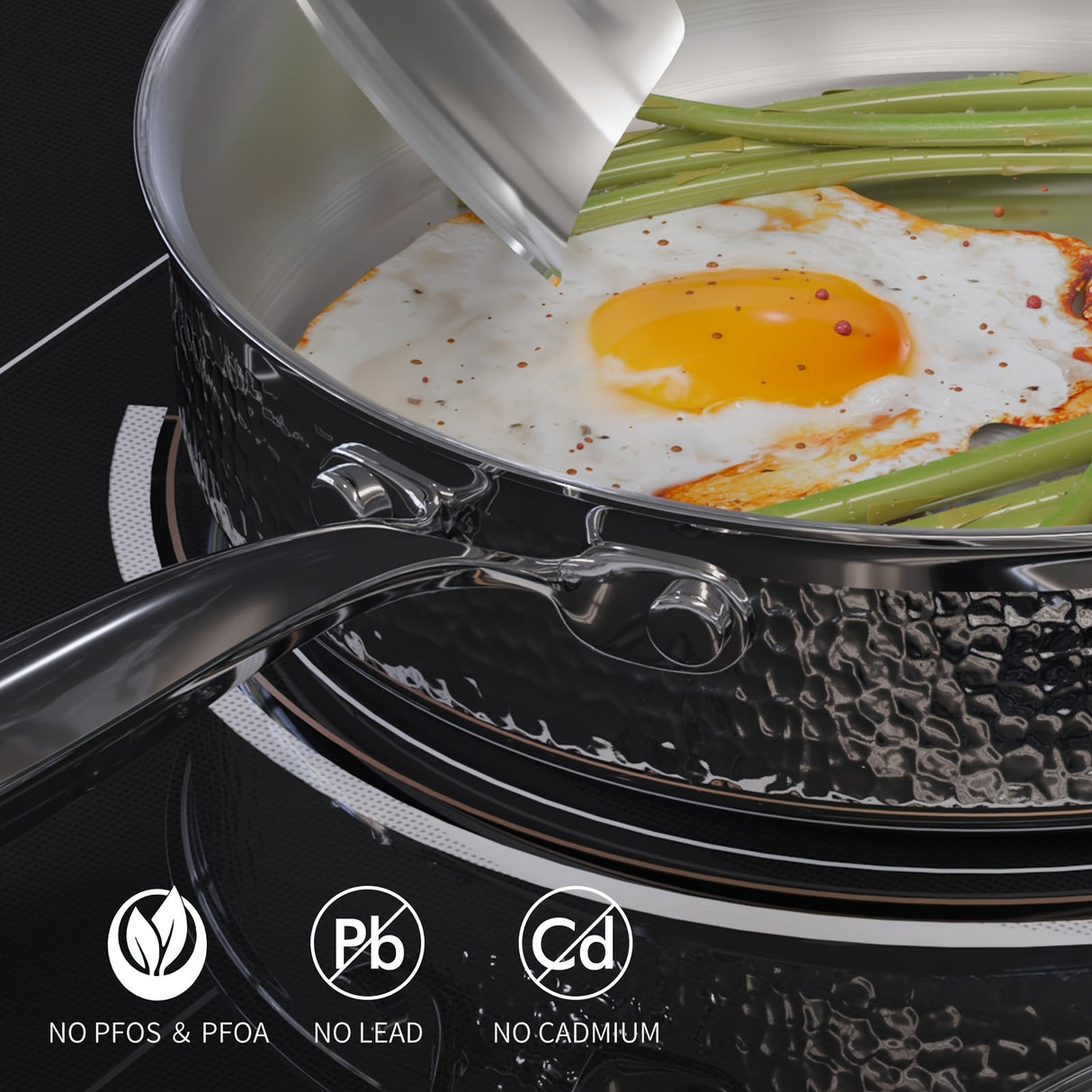 Wodillo 6pcs Hammered Cookware Set, Stainless Steel Pots And Pans Set With Tempered Glass Lids, Kitchen Induction Cooking Pot And Pan Set Compatible With All Cooktops, Oven & Dishwasher Safe