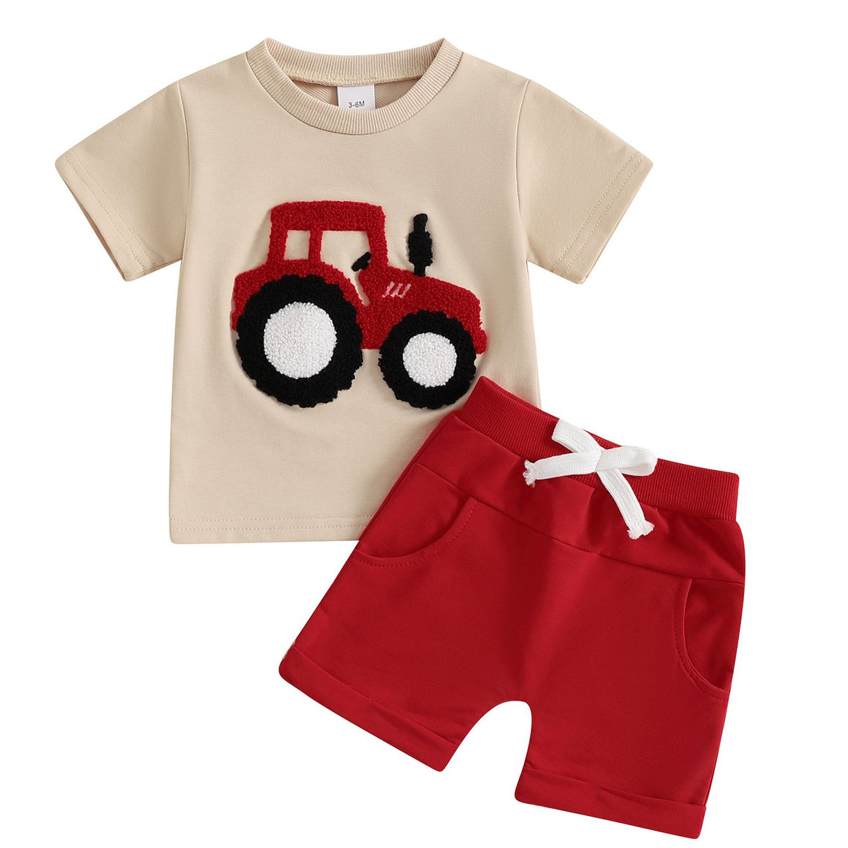 Toddler Boys Summer Outfits Truck Embroidered Round Neck Short Sleeve T-Shirts Elastic Waist Shorts 2pcs Clothes Set