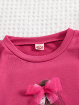Girls, Mesh Bowknot Princess Design Pullover Long Sleeve Crew Neck Sweatshirt Tops, Kids Clothes For Spring Fall